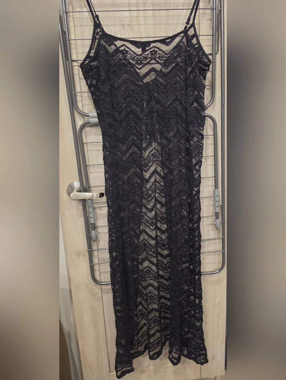Guess Black Lace Maxi Swimsuit Coverup One Size Robe Open Front